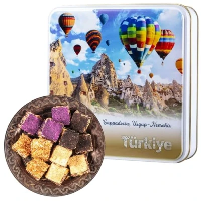 Image of Turkish Delight Gift Box Lokum Diamond Little Kunafa Sprinkle Dessert Baklava Pastries Sweets In Elegant Tin Corporate, Christmas, Thanksgiving Food Gifts For Women, Mens, Mum, Dad