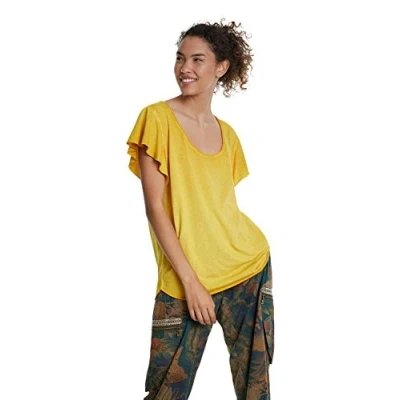 Image of Desigual Women&#039;s Ochre Madrid Floral devoré Design Floaty T Shirt L