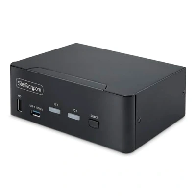 Image of StarTech.com 2 Port Dual Monitor DisplayPort 1.4 KVM Switch, 8K 60Hz / 4K 144Hz, 2x USB 3.2 10Gbps Ports, TAA Compliant