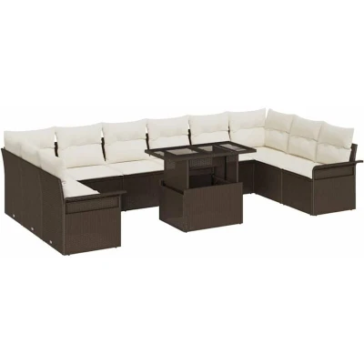 Image of vidaXL 11 Piece Garden Sofa Set with Cushions Brown Poly Rattan