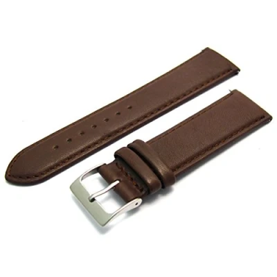 Image of Soft Genuine Leather Watch Strap Band 22mm, Brown, Chrome (Silver Colour) Buckle
