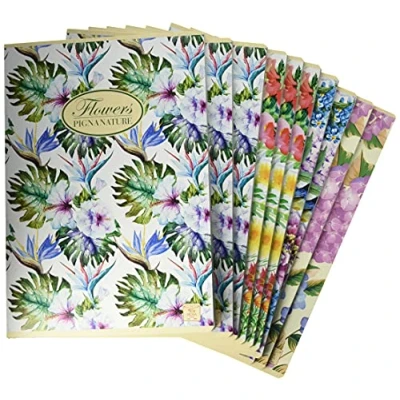 Image of Pigna 02088361R Nature Flowers Notebook A4, Ruling 1R, Lines for Medium and Higher, Recycled Paper 80 g/m², Pack of 10