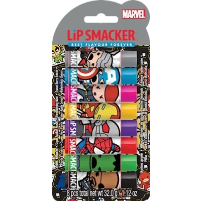 Image of Lip Smacker Marvel Collection, The Avengers Party Pack, 8 Flavoured Balms for Kids Inspired by Superheroes, Moisturizing and Refreshing