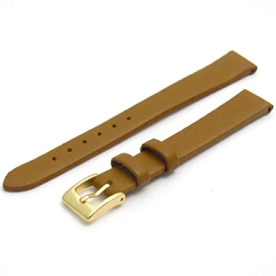 Image of Fine Calf Leather Watch Strap Band 14mm Tan with Gilt (Gold Colour) Buckle. Free Spring Bars (Watch Pins)