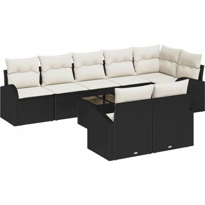 Image of vidaXL 8 Piece Garden Sofa Set with Cushions Brown Poly Rattan