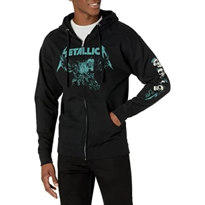 Image of Metallica Unisex&#039;s Official S&amp;m2 Moose Skull Zip Hoodie Hooded Sweatshirt, Black, Medium