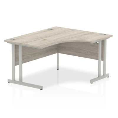 Image of Impulse 1400mm Right Crescent Desk Grey Oak Top Silver Cantilever Leg