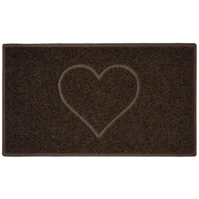 Image of Nicoman Heart Embossed Shape Entrance Door Mat Dirt Trapper Washable Barrier Doormat Indoor or Outdoor (Medium, Brown, 75 x 44cm)