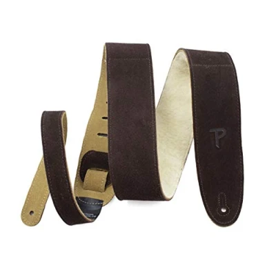Image of Perri’s Leathers Ltd Guitar Strap, 2.5 Wide Soft Suede, Super Sheepskin Fur Pad, Adjustable Length, (DL325S 201 XL) Brown, Made in Canada, x long