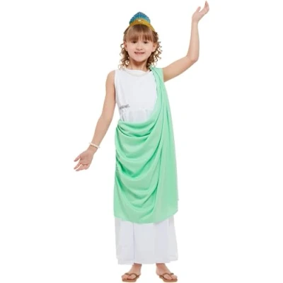 Image of Horrible Histories Children&#039;s Roman Girl Costume, Traditional Outfit with Tunic &amp; Accessories, Official License Historical Perfect for World Book Day, School Events, or Dress Up