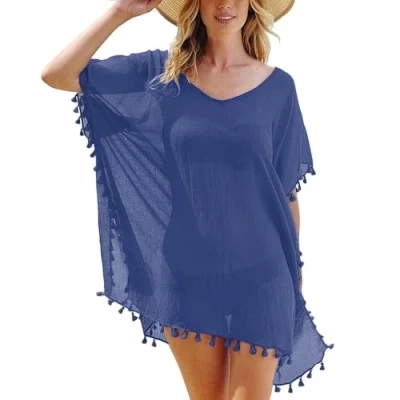 Image of Swimsuit Cover Ups for Women,Beach Dress Bikini Women Chiffon Swimwear Beach (Navy)