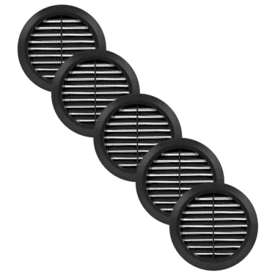 Image of Vent Systems 100 mm / 3.94&#039;&#039; Inch Black Pack of 5 Air Cover Round Vents Ventilation Grille Integrated Insect Screen HVAC for Bathroom, Home Office, Kitchen