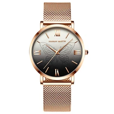 Image of RORIOS Fashion Womens Watches Analogue Quartz Watch Butterfly Dial with Stainless Steel Mesh Strap Casual Ladies Wristwatch