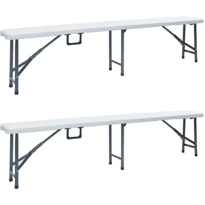 Image of vidaXL Folding Garden Benches 2 pcs 180 cm HDPE White