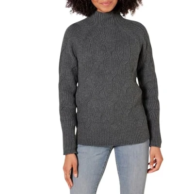 Image of Amazon Essentials Women&#039;s Soft Touch Funnel Neck Cable Jumper, Charcoal Heather, M