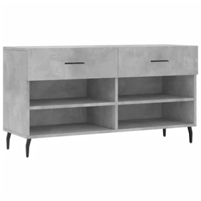 Image of vidaXL Shoe Bench Concrete Grey Engineered Wood with 2 Drawers and 4 Shelves Modern Style Iron Feet Home Organiser Furniture