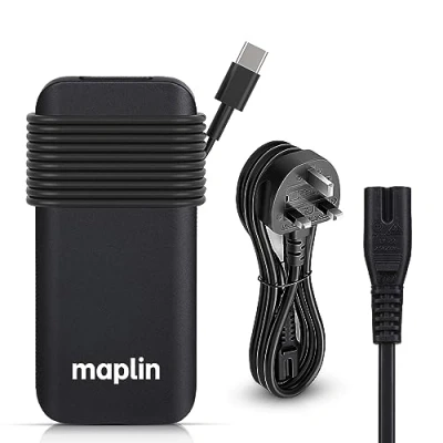 Image of Maplin 112W 100W USB C Laptop Charger Power Supply with A Fast Charge Port &amp; 3.35m Cable 5V 2.4A for MacBook Pro/Air, Dell, Lenovo Thinkpad, Chromebook, HP, Acer, Asus, Samsung, Google, Phones