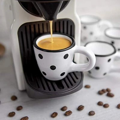 Image of City to Cottage Ceramic Espresso Cups of 4, Small Expresso Shots Cups, Mugs, Demitasse Perfect for Machine and Coffee Maker, Handcrafted White Black Polka Dot