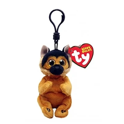Image of Ty Beanie Bellies Clips T43110 Plush Toy Key Ring Ace the German Shepherd with Golden Eyes Glitter Animals Soft Belly 12 cm