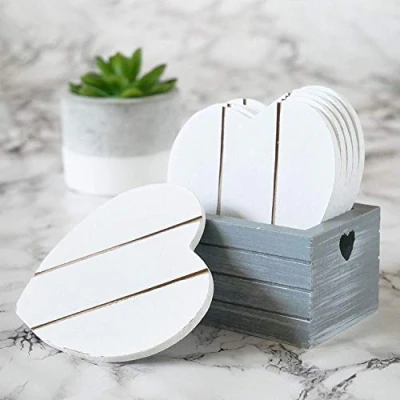 Image of HomeZone® Set of 6 White Heart Wooden Coasters Housewarming Gifts House Decor Coffee Mug Placemats Non Slip Mat Table Anti Shaped Decorative Home Accessories