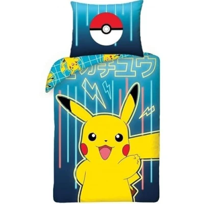 Image of Halantex Pikachu Reversible Bedding Set, Pokemon Duvet Cover 140 x 200 cm + Pillowcase 65
