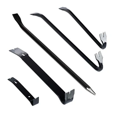 Image of Relaxdays 5 Piece Crowbar Set, Crowbar, Pry Bar, Wrecking Tire Iron; Stainless Steel, Black