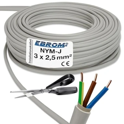 Image of Ebrom NYM J 3 x 2.5 mm² grey sheathed electrical cable sold by the metre (e.g. 5 m, 10 15 18 20 25 50 etc.)