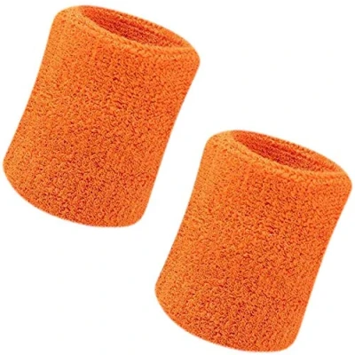 Image of HshDUti Sweatband, Wrist Sweatband 2 Pack, 4 Inch Sports Wristband Soft Thicken Cotton,for Tennis Gymnastics Football Basketball, Running Athletic Orange