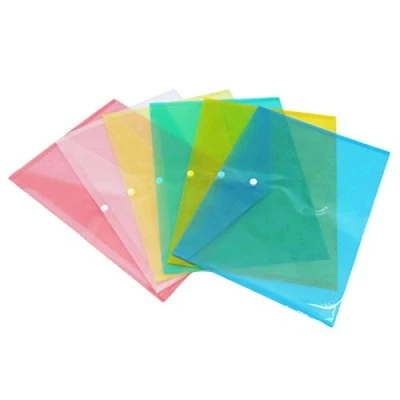 Image of Assorted Coloured Document Wallets Pocket Folder Clear Envelope File A4 Size Press Stud Colored Folders Office Stationary 6 Pcs