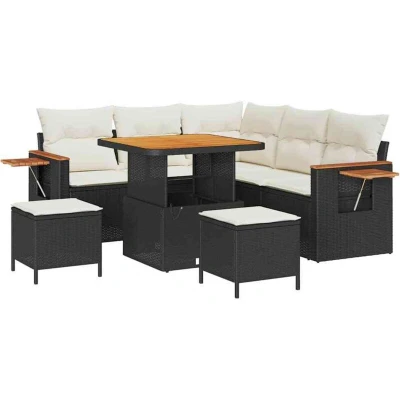 Image of vidaXL 8 Piece Garden Sofa Set with Cushions Black Poly Rattan Acacia