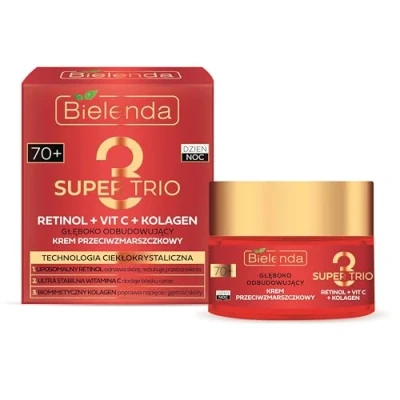 Image of Bielenda Super Trio 3 Retinol Vit.C Kolagen Odbudowujący Krem Przeciwzmarszczkowy 70+ na Dzień i Noc 50ml