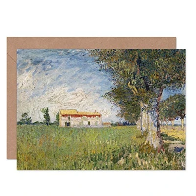 Image of Artery8 Vincent Van Gogh Farmhouse in a Wheatfield Fine Art Greeting Card Plus Envelope Blank Inside