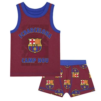 Image of FC Barcelona Official Football Gift Boys Boxer Shorts &amp; Vest Set 8 9 Years Blue