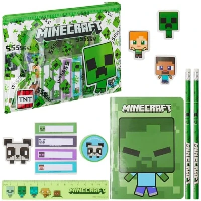 Image of Minecraft Filled Pencil Case and Stationery Set for Kids, School Supplies Gifts Boys (Green)