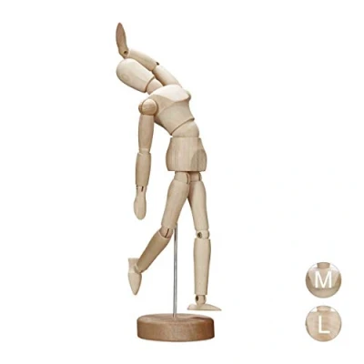 Image of Relaxdays Wooden Artists’ Mannequin for Drawing and Crafting, Articulate with Stand, Model, 15 cm Tall, Natural, Brown, x 4.4 3