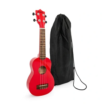 Image of Soprano ukulele in red with black bag