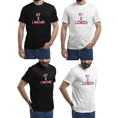 Image of (2 Pack) Mens T Shirt with Stylish Print Casual Short Sleeve Premium Soft Medium Weight Multipack Ideal for Everyday Wear Fast Drying Essential Crew Neck Noos (London (Black &amp; White), XXL)