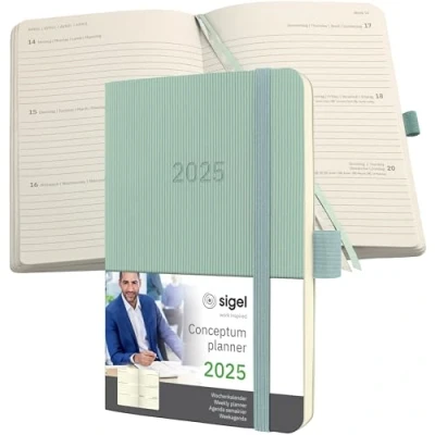 Image of SIGEL C2539 Conceptum Weekly Planner 2025, Approx. A6, Green, softcover, 2 Pages = 1 Week, 176