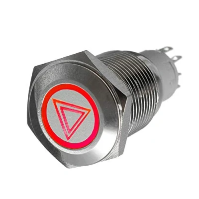 Image of Mintice 12V 3A Car Vehicle Red LED Light Emergency Hazard Warning Push Button Metal Toggle Switch Press 16mm Stainless Steel Waterproof 5Pin