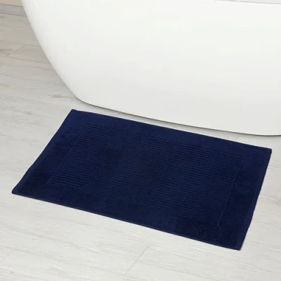 Image of Linens Limited Non Slip Bath Mat, Bathroom Accessory for Spa Experience, Soft and Luxurious, Turkish Cotton, Super Absorbent Long Rug, Machine Washable (Navy Blue)