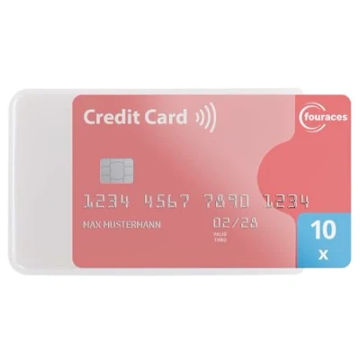 Image of fouraces Credit Card Sleeves Clear 10 Pack Sturdy Transparent Plastic Protector Sleeves, Debit Holder, for Bank Cards