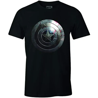 Image of Marvel Captain Shield Silver Black Men&#039;s T Shirt (Black) Large (Manufacturer Size: L) Set of