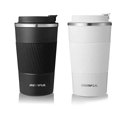 Image of GEMFUL Travel Mug Thermal Double Walled Stainless Steel Leakproof Coffee Cup for Hot &amp; Cold Drinks 510ml/18oz