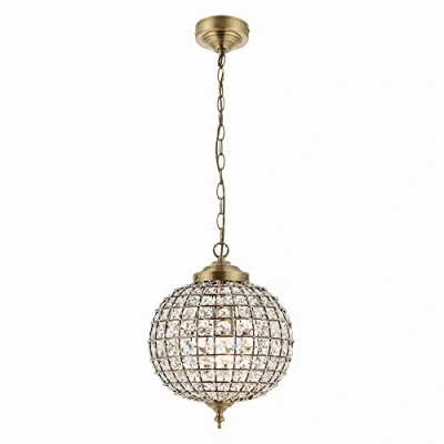 Image of 1 Light Pendant Ceiling Light, Antique Brass Finish with Clear Glass Beads