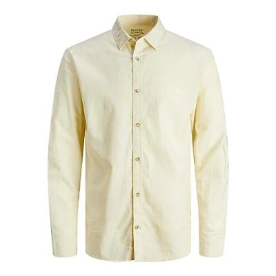 Image of JACK &amp; JONES Men&#039;s JJESUMMER Linen Shirt LS SN Long Sleeve, French Vanilla, XL