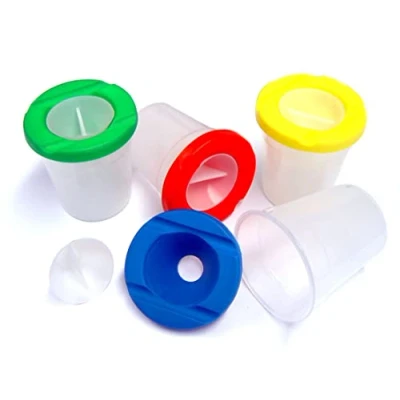 Image of Major Brushes Non Spill Paint Pots with 4 different coloured lids 2 x Packs of