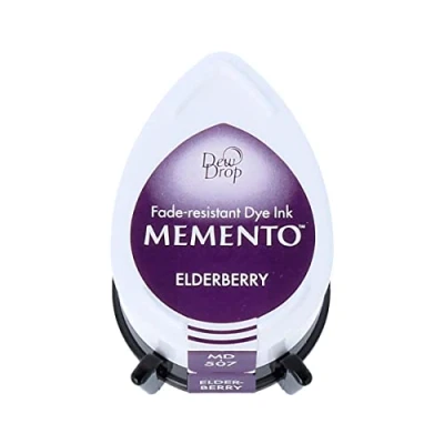 Image of Tsukineko Memento Dew Drop Ink Pads for Stamping Black, Elderberry Small Translucent Waterproof, Archival Embossing