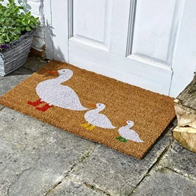 Image of Marco Paul Decorative Decoir Non Slip Doormat Entry Hallway Natural Coir Indoor Outdoor Welcome Door Mat Easy Clean Novelty PVC Backing (Ducks In Boots 75x45cm)
