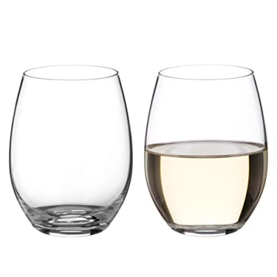 Image of DIAMANTE stemless Wine Glasses Pair ‘Moda’, Gin Glass Undecorated Crystal White with No Stem Box of 2