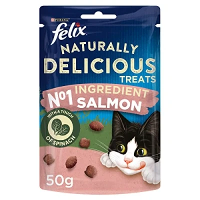 Image of Felix Naturally Delicious Cat Treats Salmon and Spinach 50g, Pack of 8